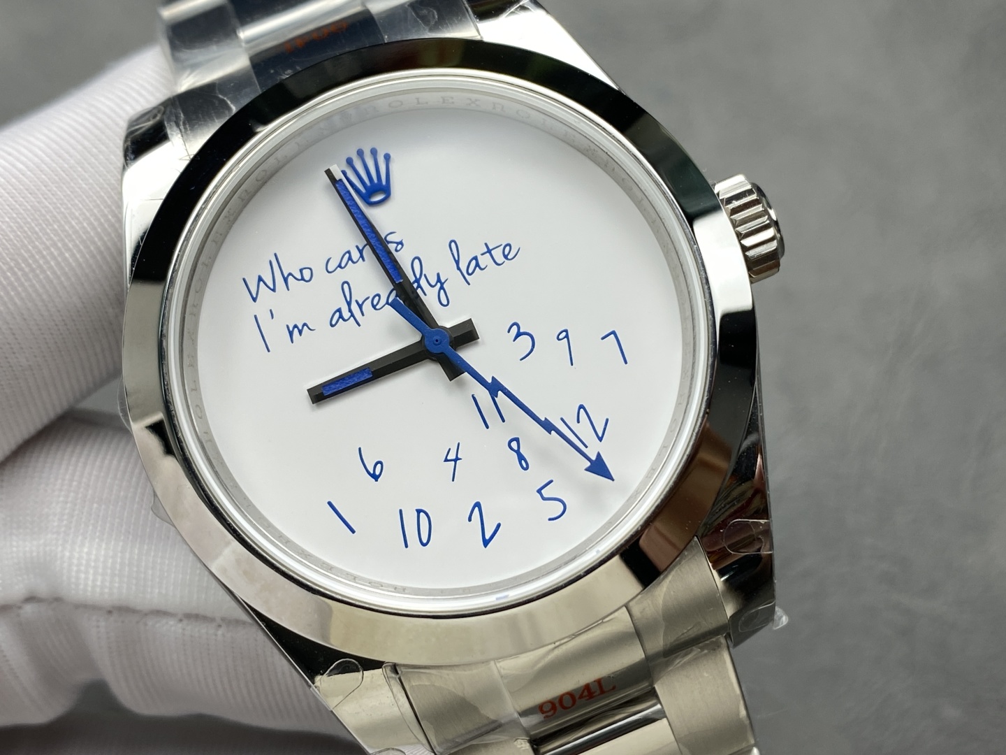 Rolex Datejust Who Cares I'm Already Late Custom Dial Blue Font 1:1 Replica 41mm - Image 2