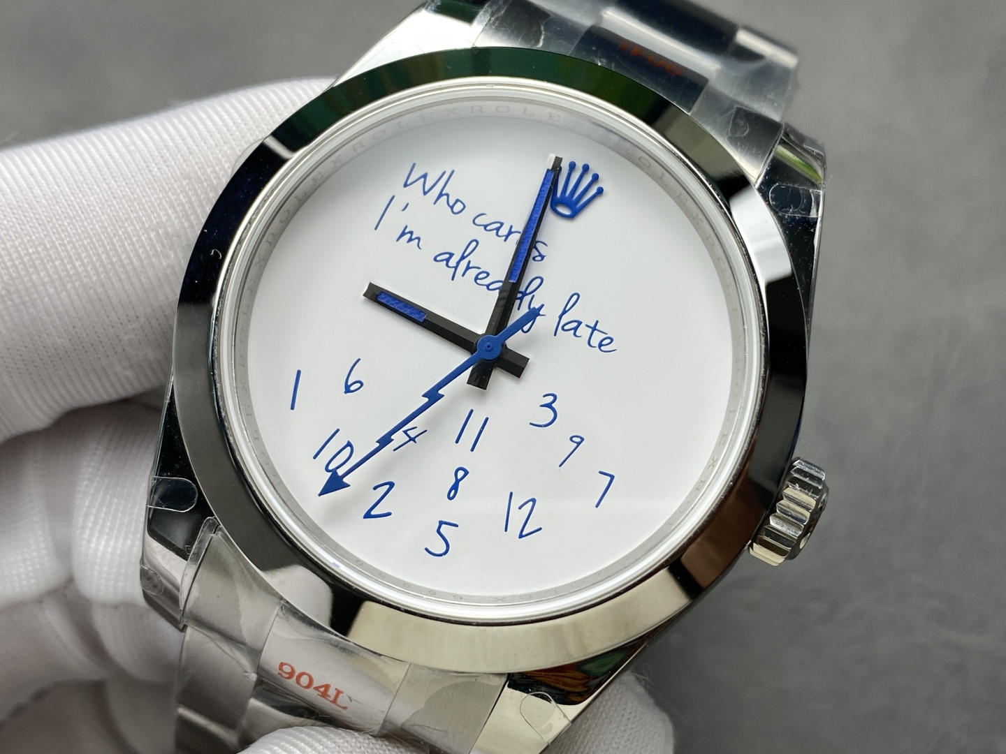 Rolex Datejust Who Cares I'm Already Late Custom Dial Blue Font 1:1 Replica 41mm - Image 3