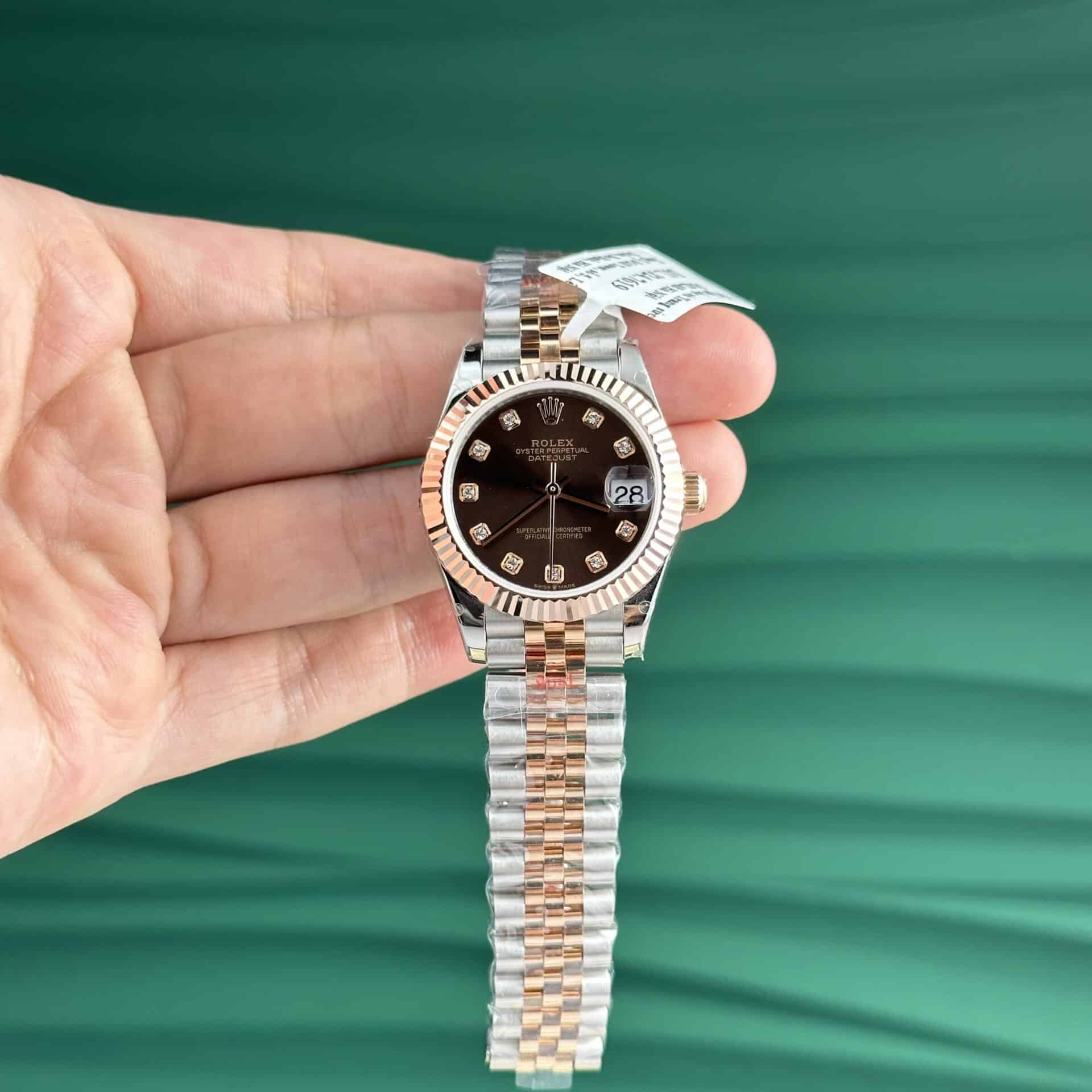 Rolex Datejust Two Tone 10K Rose Gold Wrapped Chocolate Diamond Dial Jubilee Super Clone 31mm - Image 2