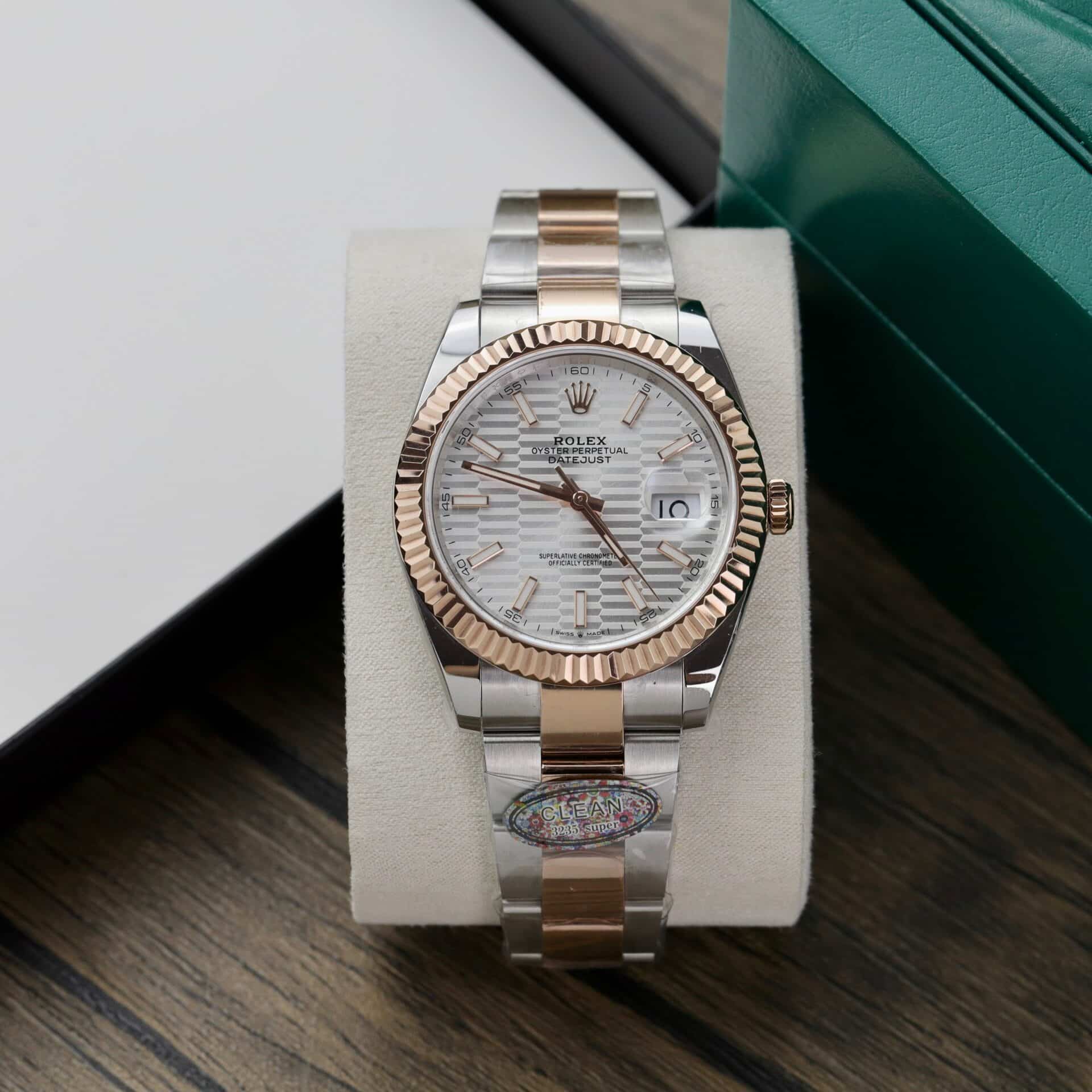Rolex Datejust 41 Two Tone Rose Gold Silver Motif Dial Oyster Bracelet Best Replica Clean Factory 41mm