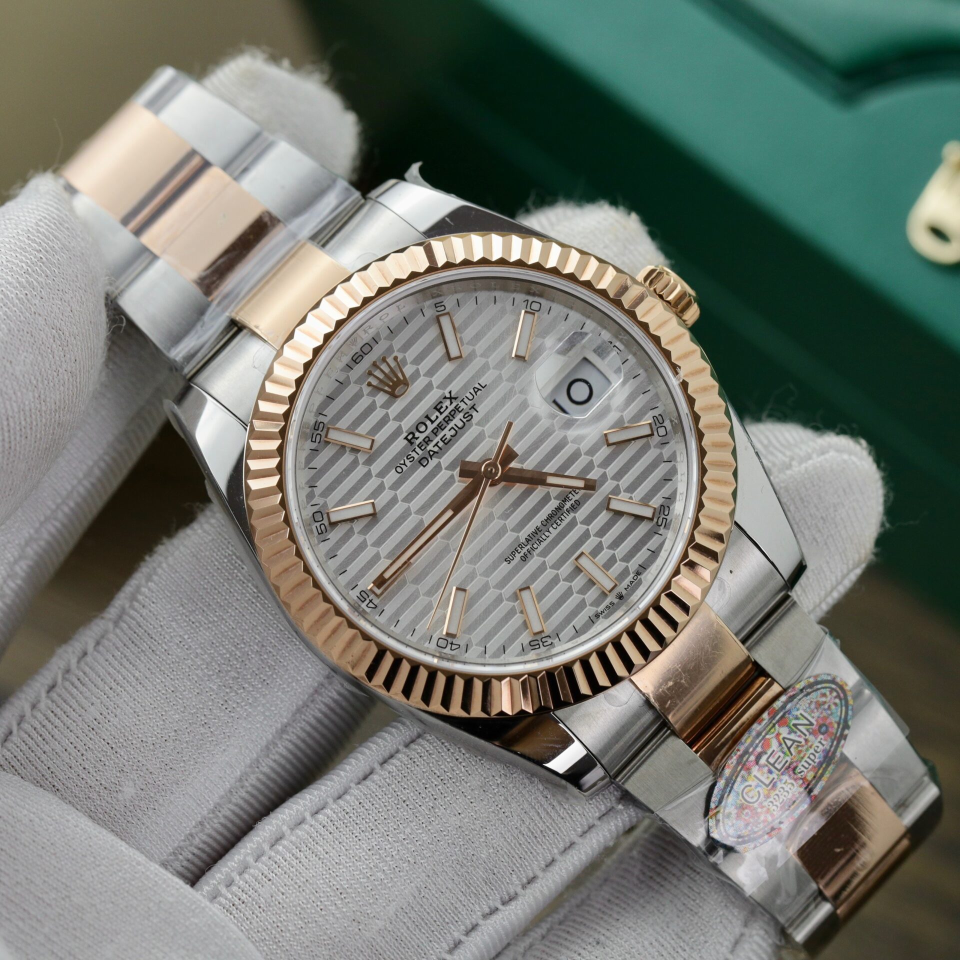 Rolex Datejust 41 Two Tone Rose Gold Silver Motif Dial Oyster Bracelet Best Replica Clean Factory 41mm - Image 2