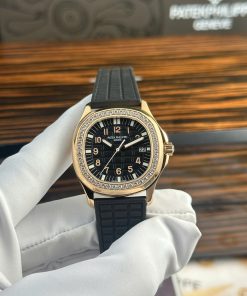 Patek Philippe Aquanaut 5068R Rose Gold Black Dial DIamond Bezel Quartz Best Replica PPF 35.6mm