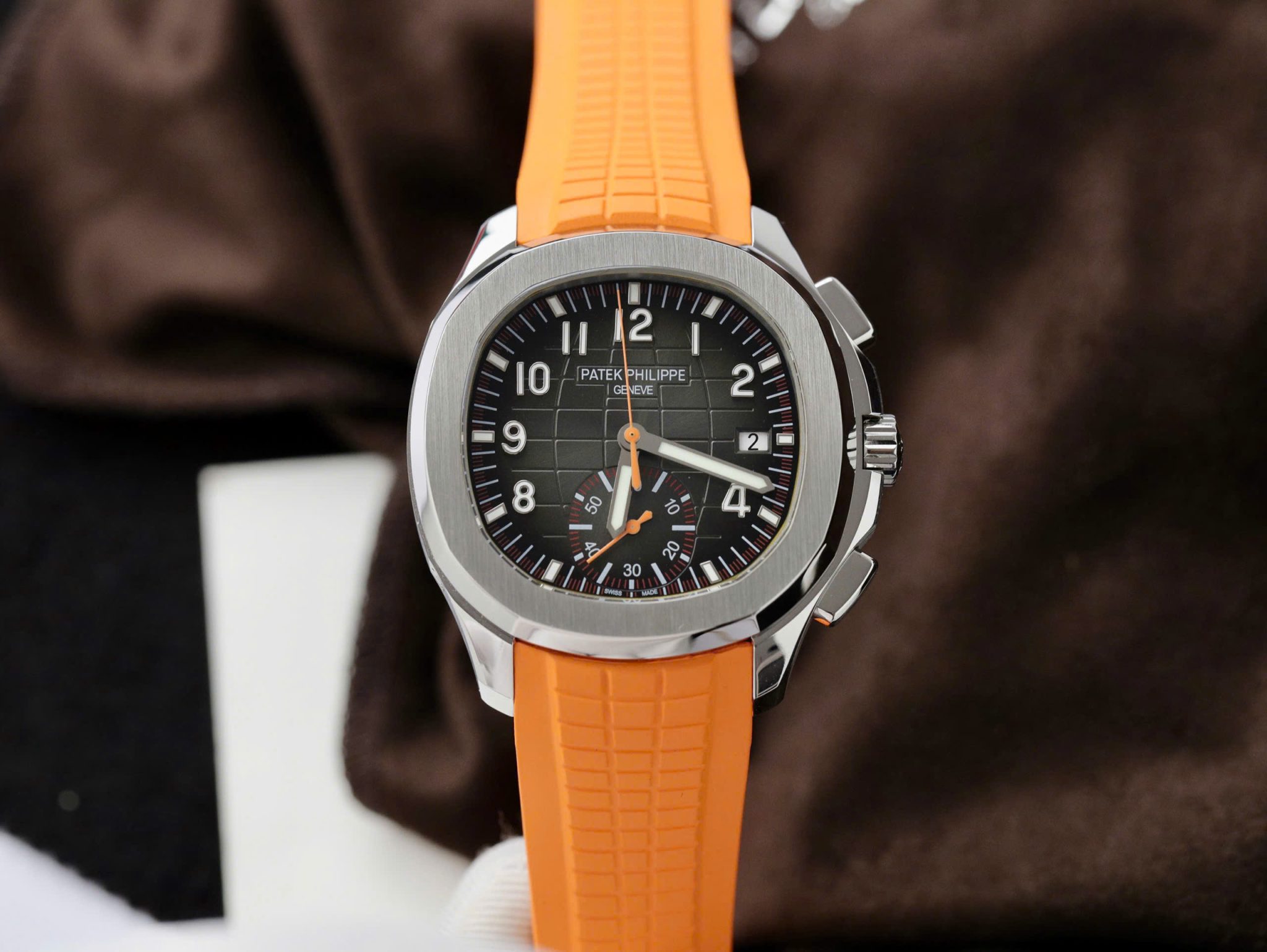 Patek Philippe Aquanaut Chronograph 5968A-001 Black Dial Orange Rubber Strap Replica 42.2mm
