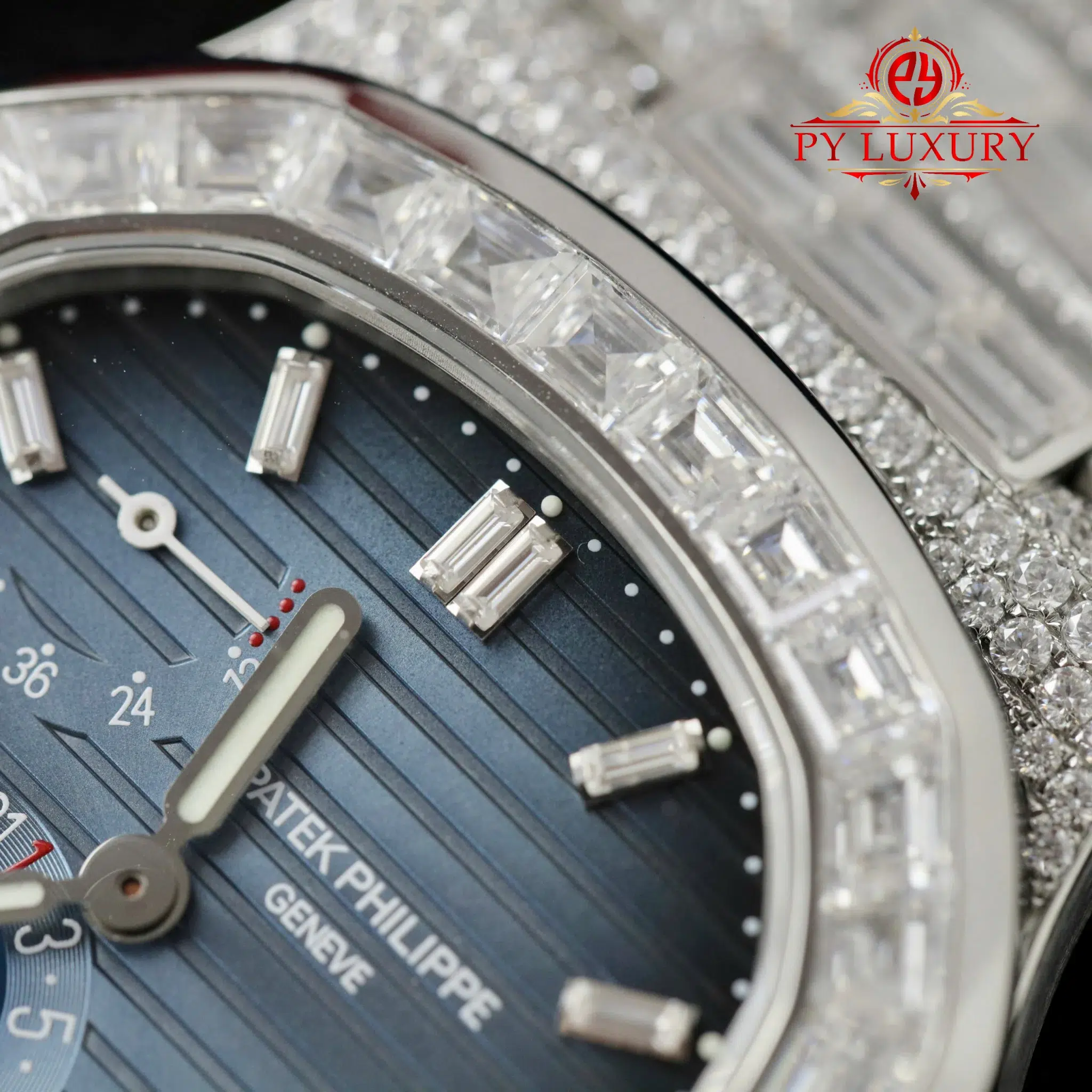 Patek Philippe Nautilus 5712/1A Blue Dial Custom Baguette Moissanite 1:1 Best Copy PPF 40mm - Image 4