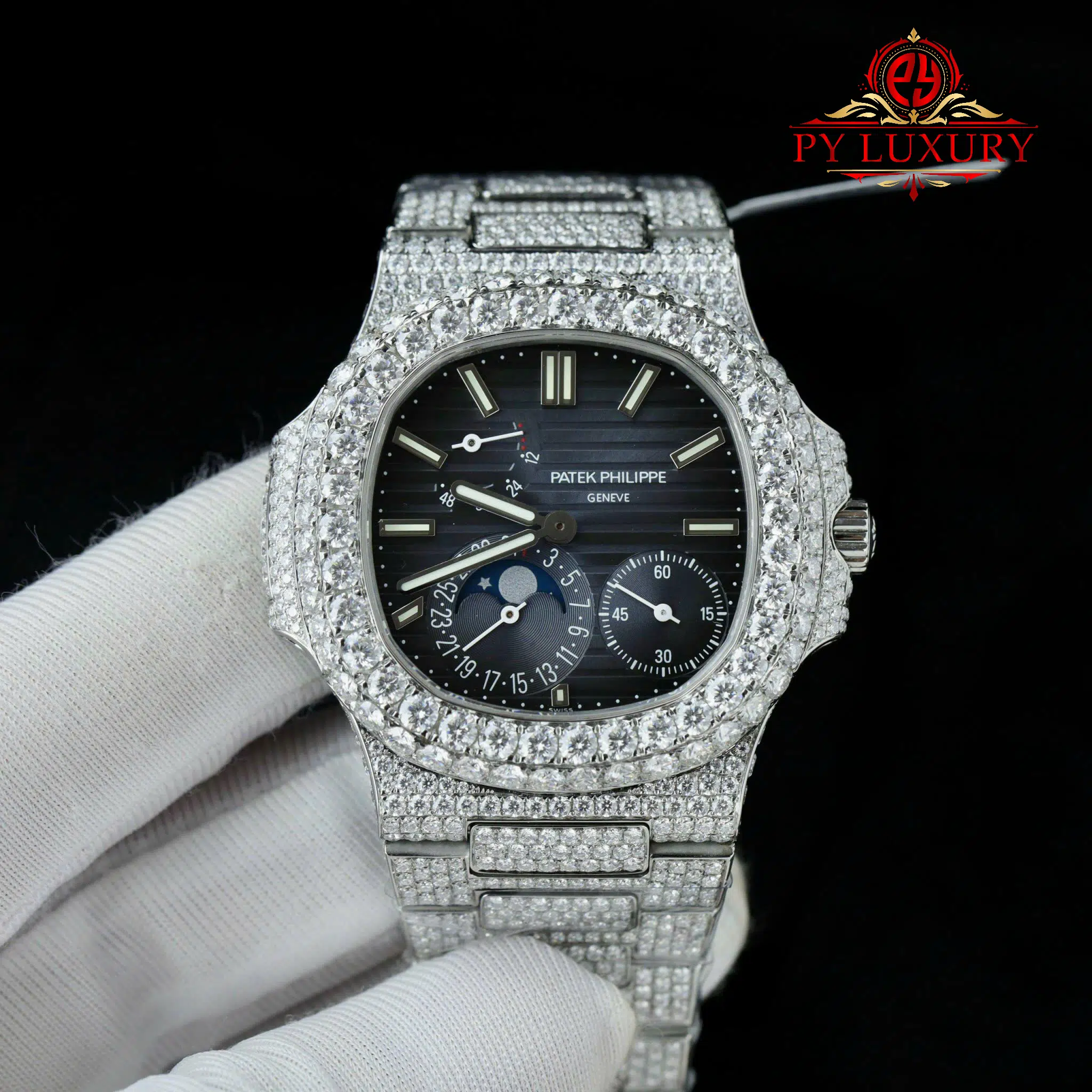 Patek Philippe Nautilus 5712/1A Blue Dial Iced Out Moissanite 1:1 Replica PPF 40mm - Image 2