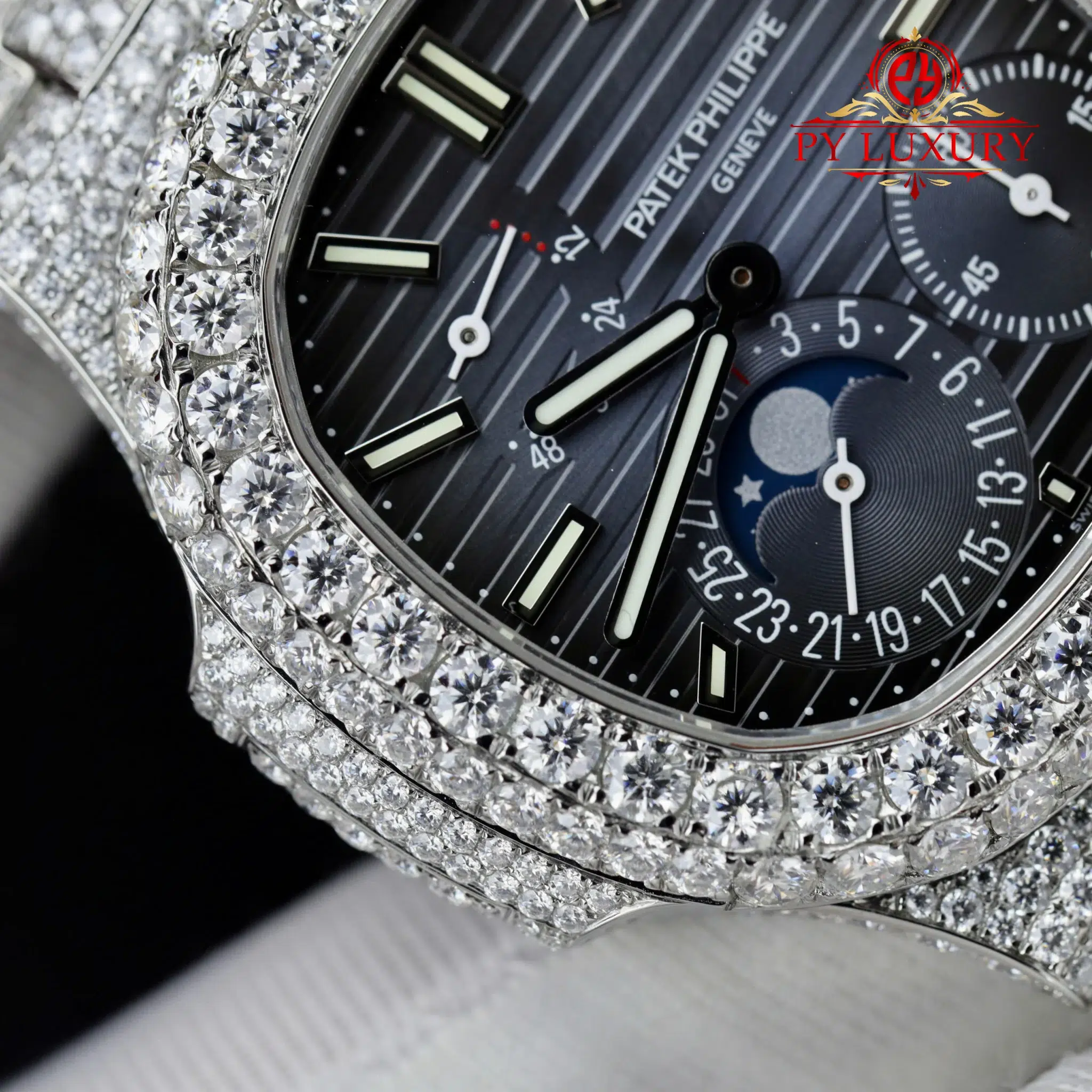 Patek Philippe Nautilus 5712/1A Blue Dial Iced Out Moissanite 1:1 Replica PPF 40mm - Image 5