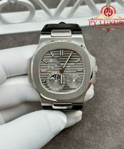 Patek Philippe Nautilus 5712G-001 Grey Dial 1:1 Custom Made Pure 18K White Gold Crocodile Leather Strap 40mm