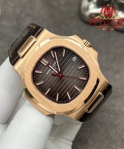 Patek Philippe Nautilus 5711R-001 Grey Dial 1:1 Custom Made Pure 18K Rose Gold Crocodile Leather Strap 40mm