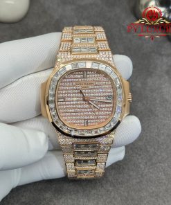 Patek Philippe Nautilus 5719/10R-010 1:1 Custom Made Full 18K Solid Rose Gold Iced Out Diamonds 40mm