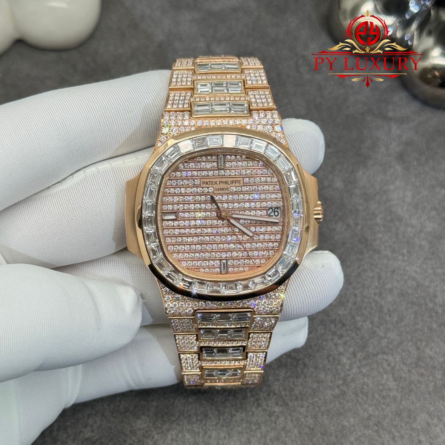Patek Philippe Nautilus 5719/10R-010 1:1 Custom Made Full 18K Solid Rose Gold Iced Out Diamonds 40mm