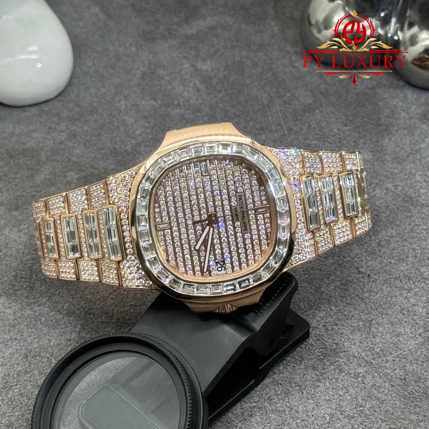 Patek Philippe Nautilus 5719/10R-010 1:1 Custom Made Full 18K Solid Rose Gold Iced Out Diamonds 40mm - Image 3