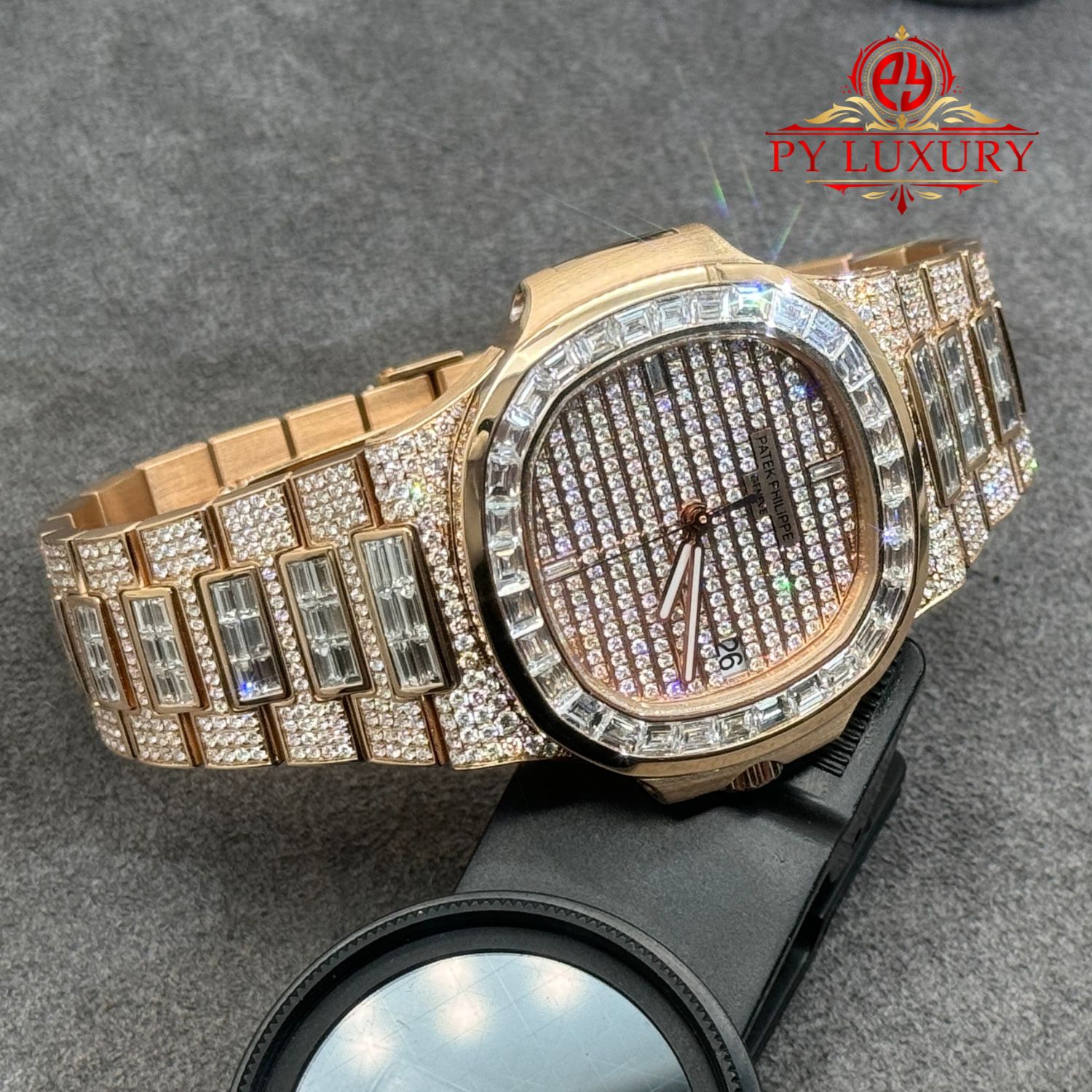 Patek Philippe Nautilus 5719/10R-010 1:1 Custom Made Full 18K Solid Rose Gold Iced Out Diamonds 40mm - Image 4