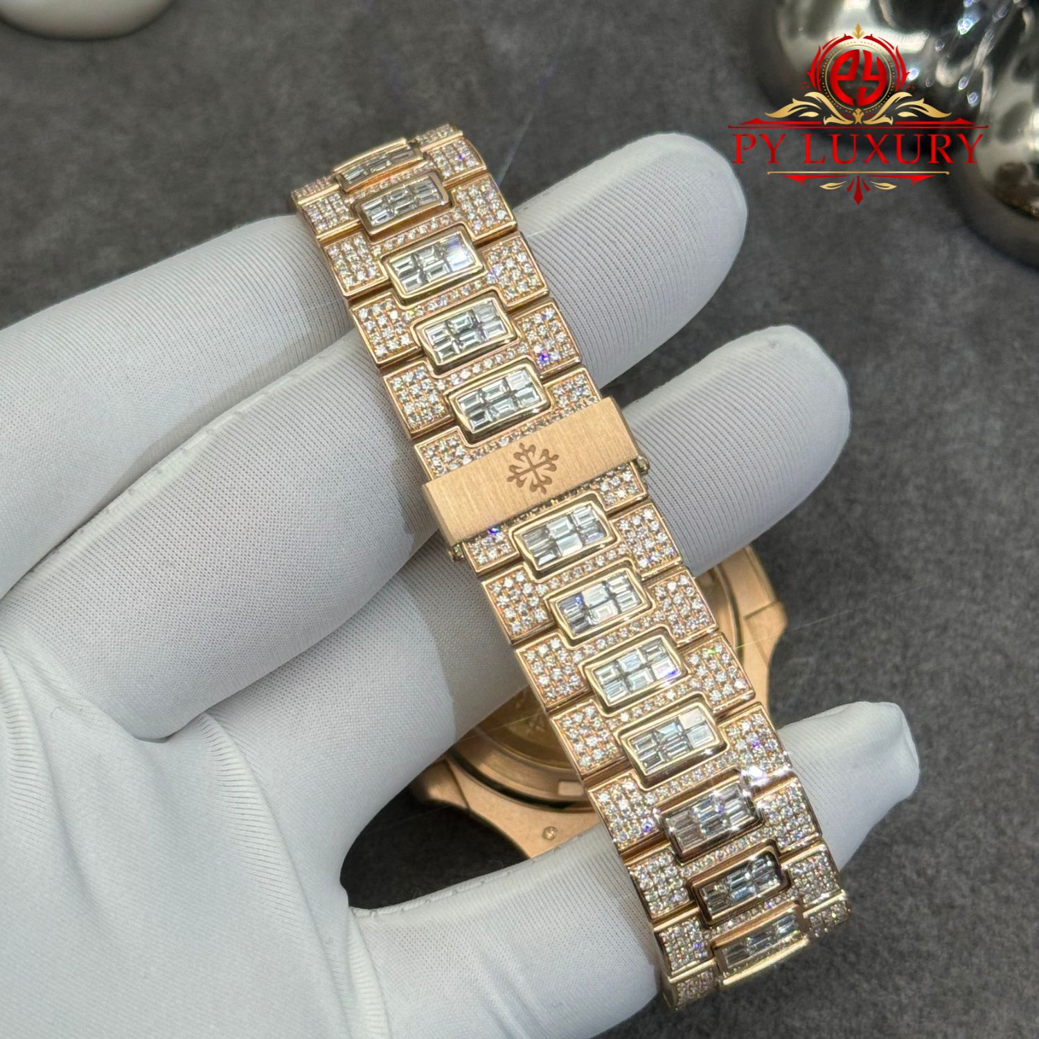 Patek Philippe Nautilus 5719/10R-010 1:1 Custom Made Full 18K Solid Rose Gold Iced Out Diamonds 40mm - Image 10