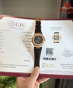 Patek Philippe Nautilus 5711R-001 Grey Dial 18K Gold Wrapped Leather Strap 1:1 Best Replica 40mm