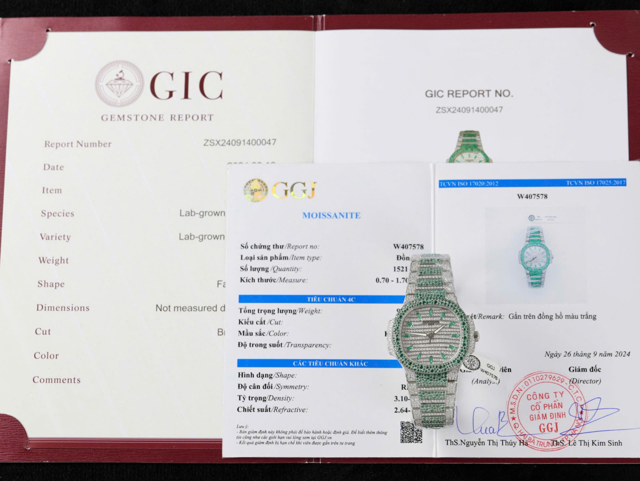 Patek Philippe Ladies Natilus 7118/1453G-001 Iced Out Moissanite Green Best Replica 35.2mm