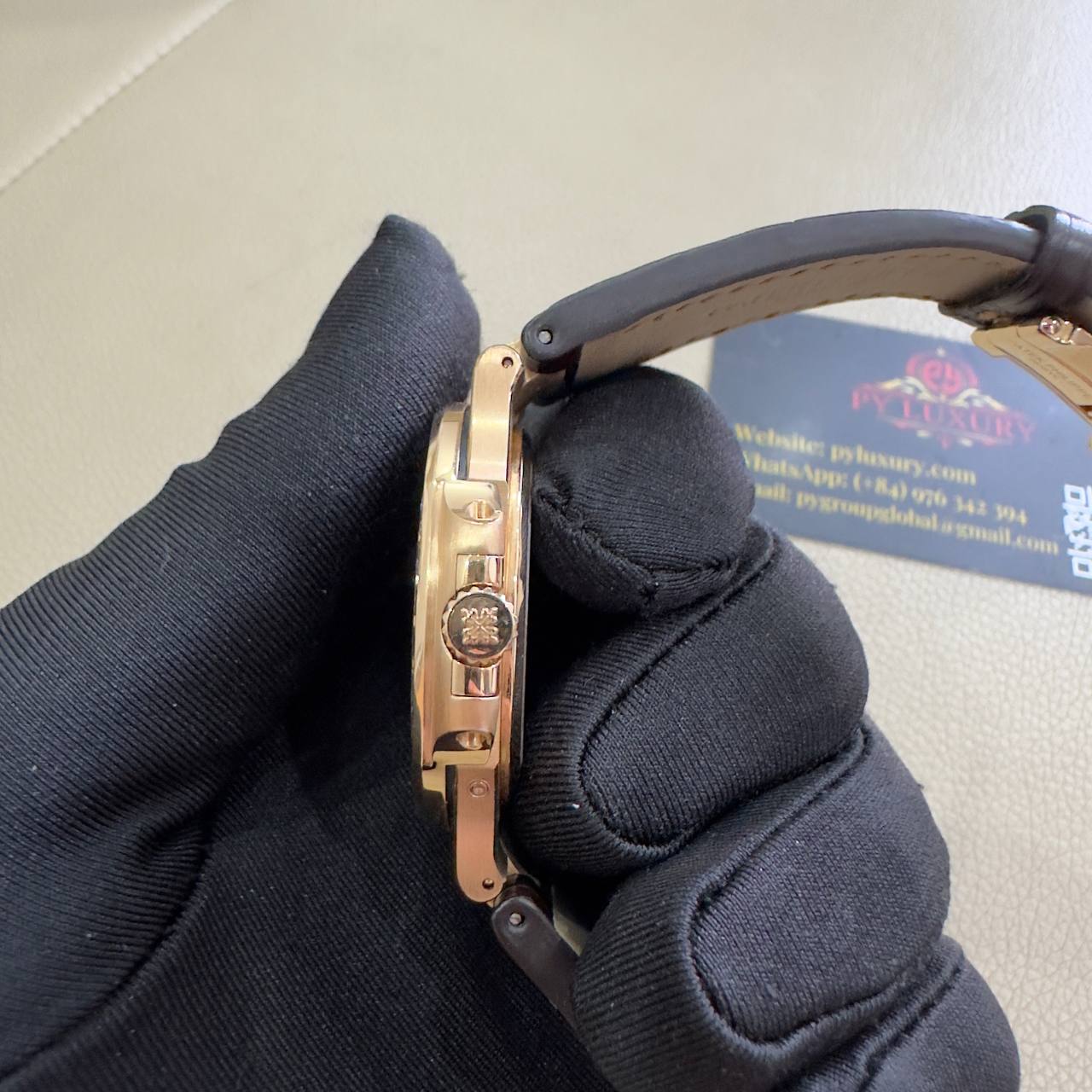 Patek Philippe Nautilus 5724R-001 Pure 18K Solid Gold Custom Baguette Diamonds Crocodile Leather Strap 40mm - Image 12