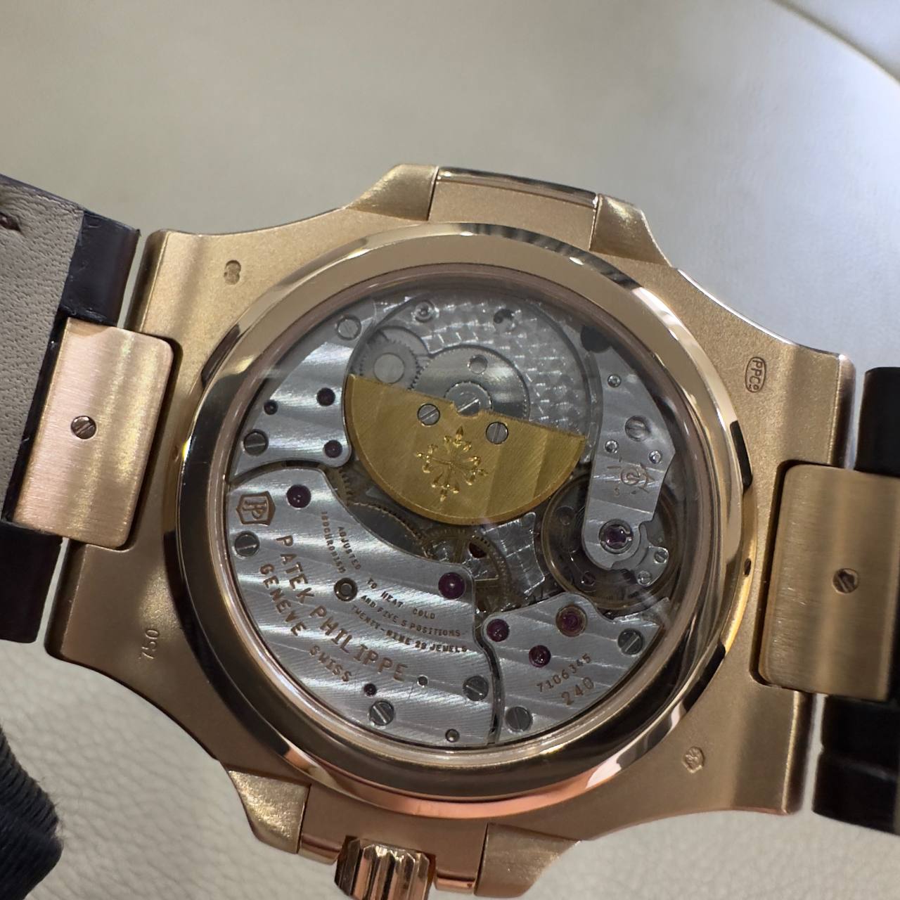 Patek Philippe Nautilus 5724R-001 Pure 18K Solid Gold Custom Baguette Diamonds Crocodile Leather Strap 40mm - Image 13