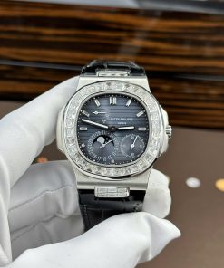 Patek Philippe Nautilus 5724G-001 Blue Dial Baguette Moissanite Full Functions Modified Max Options 40mm
