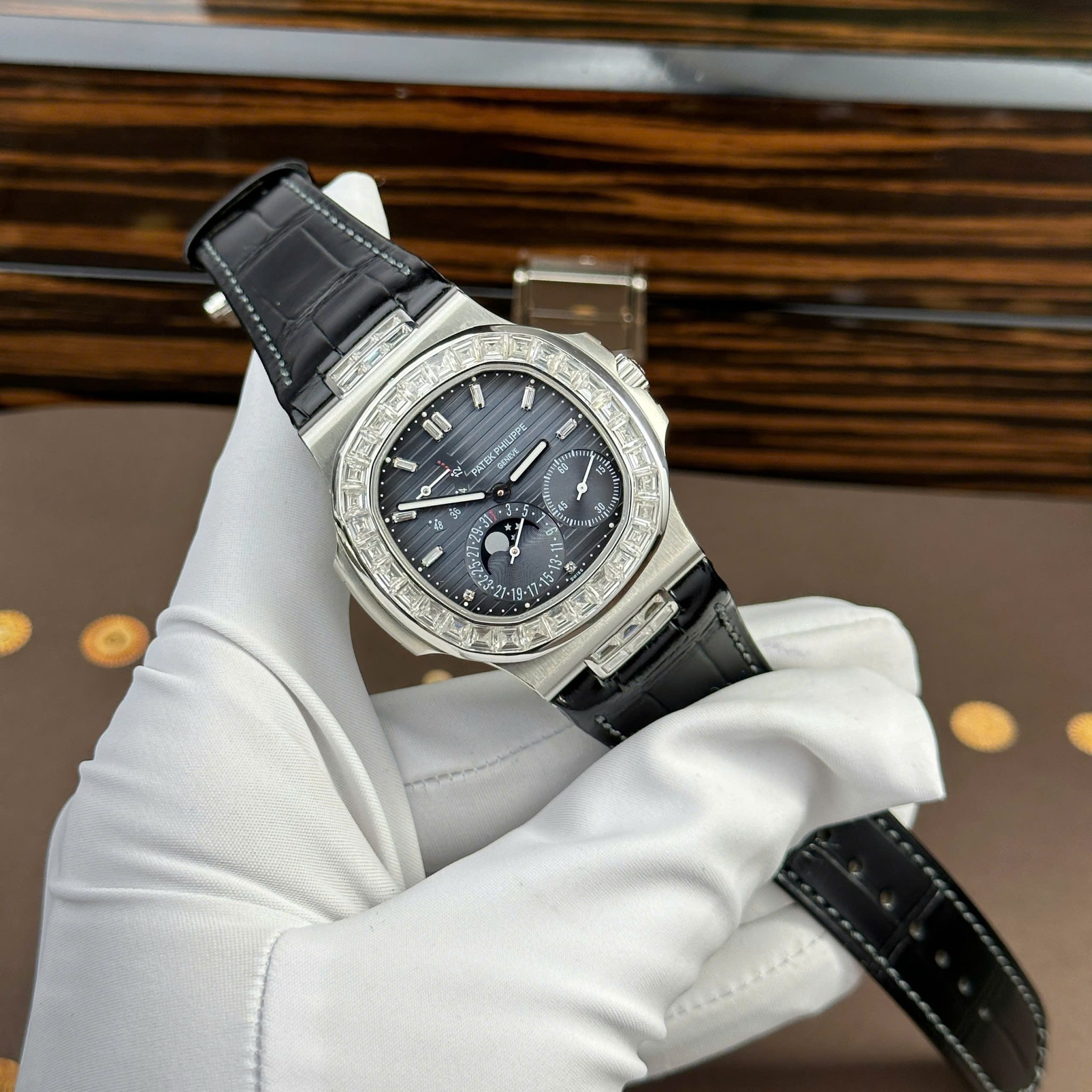 Patek Philippe Nautilus 5724G-001 Blue Dial Baguette Moissanite Full Functions Modified Max Options 40mm - Image 3