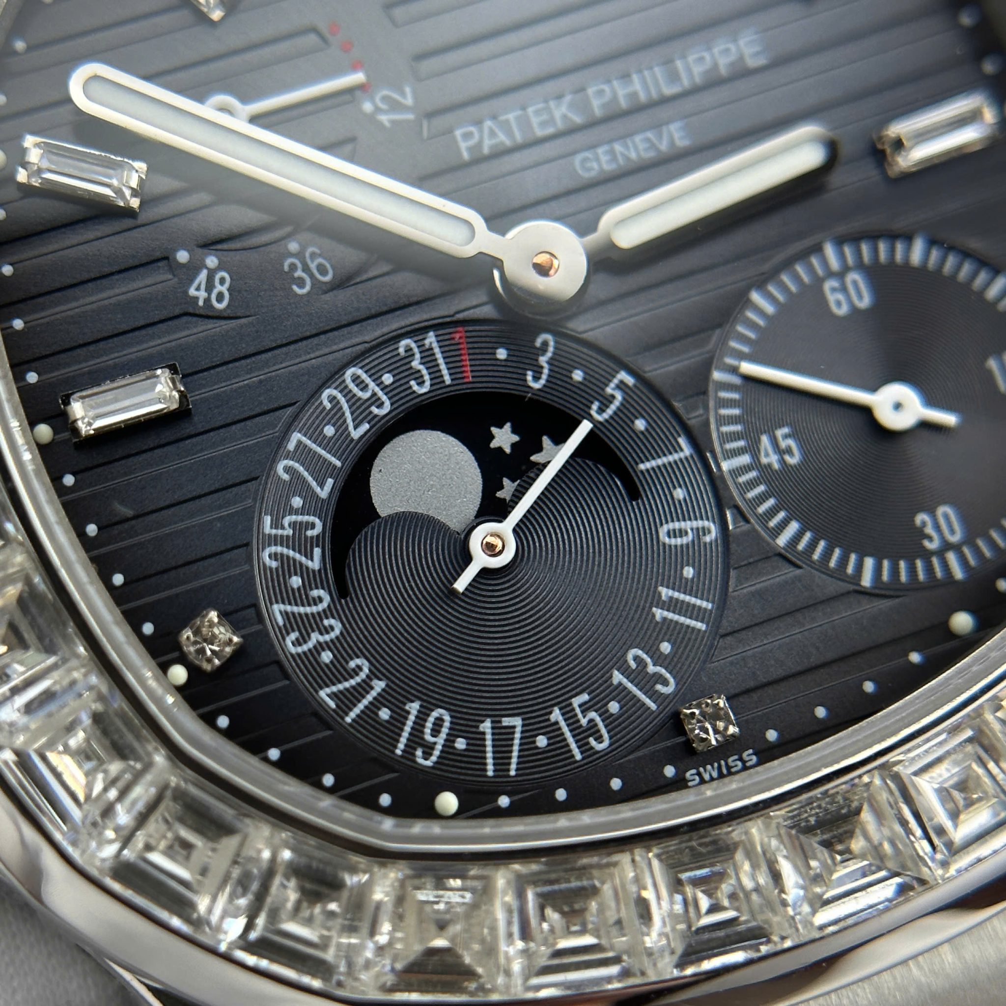 Patek Philippe Nautilus 5724G-001 Blue Dial Baguette Moissanite Full Functions Modified Max Options 40mm - Image 9