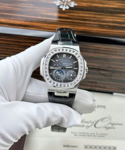 Patek Philippe Nautilus 5712 Blue Dial Baguette Stone Bezel Full Functions PPF Best Replica 40mm