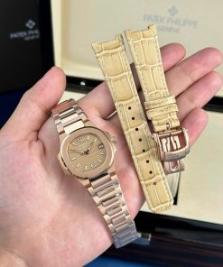 Patek Philippe Nautilus 7010/1R Golden Dial Rose Gold Lady Watch Quartz Best Replica 32mm
