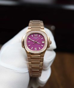 Patek Philippe Nautilus 7010/1R Rose Gold Purple Dial Diamond Bezel Replica GRF 32mm