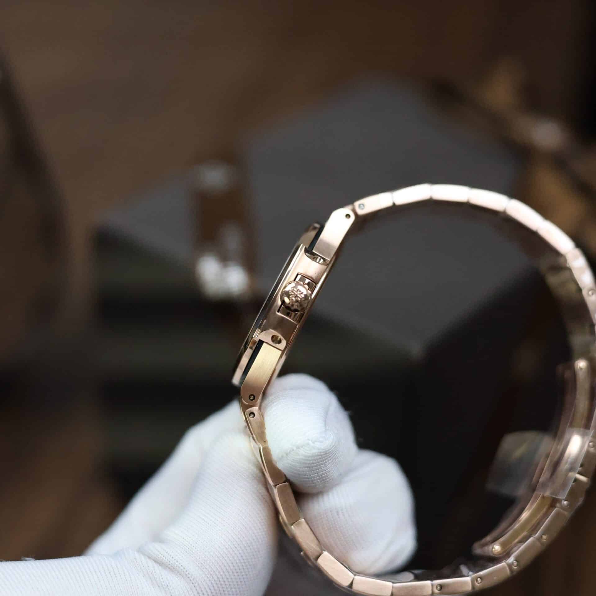 Patek Philippe Nautilus 7010/1R Rose Gold Purple Dial Diamond Bezel Replica GRF 32mm - Image 6