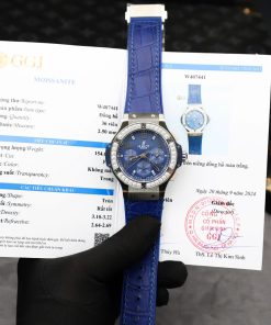 Hublot Big Bang Chronograph Steel Blue Custom Moissanite Bezel Replica 41mm