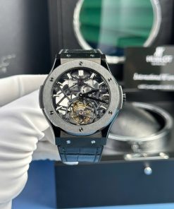 Hublot Big Bang Skeleton Tourbillon Black Ceramic Leather Replica 45mm
