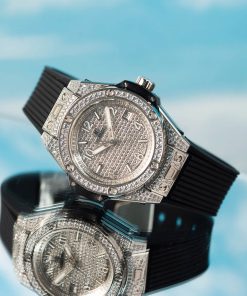 Hublot Big Bang One Click Steel Black Full Pavé CZ Stones Replica 39mm