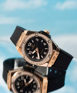 Hublot Big Bang One Click King Gold Black Dial CZ Stone Bezel Replica 39mm