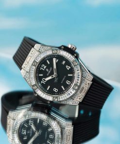 Hublot Big Bang One Click Steel Black Pavé Baguette CZ Stone Bezel Replica 39mm