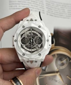 Hublot Big Bang Sang Bleu II White Ceramic Rubber Top Quality Replica BBF 45mm