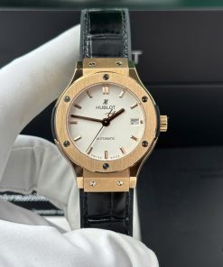 Hublot Classic Fusion King Gold White Dial Black Leather Strap Replica 38mm