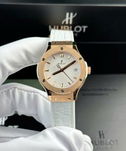 Hublot Classic Fusion King Gold White Dial Leather Strap Ladies Replica 33mm