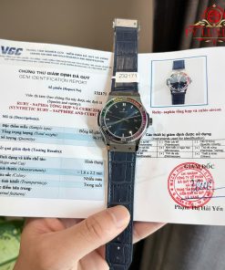 Hublot Classic Fusion Titanium Blue Custom Ruby & Sapphire Bezel Leather Strap Best Replica 42mm