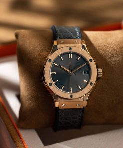 Hublot Classic Fusion King Gold Grey Dial Leather Strap Lady Watch Replica 33mm
