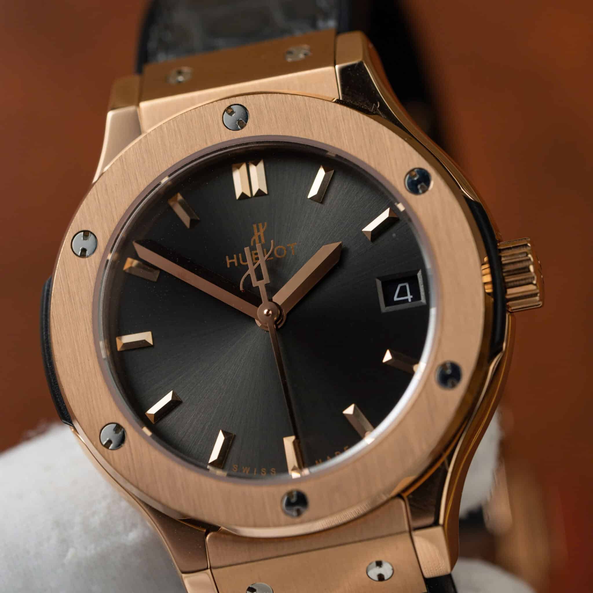 Hublot Classic Fusion King Gold Grey Dial Leather Strap Lady Watch Replica 33mm - Image 3