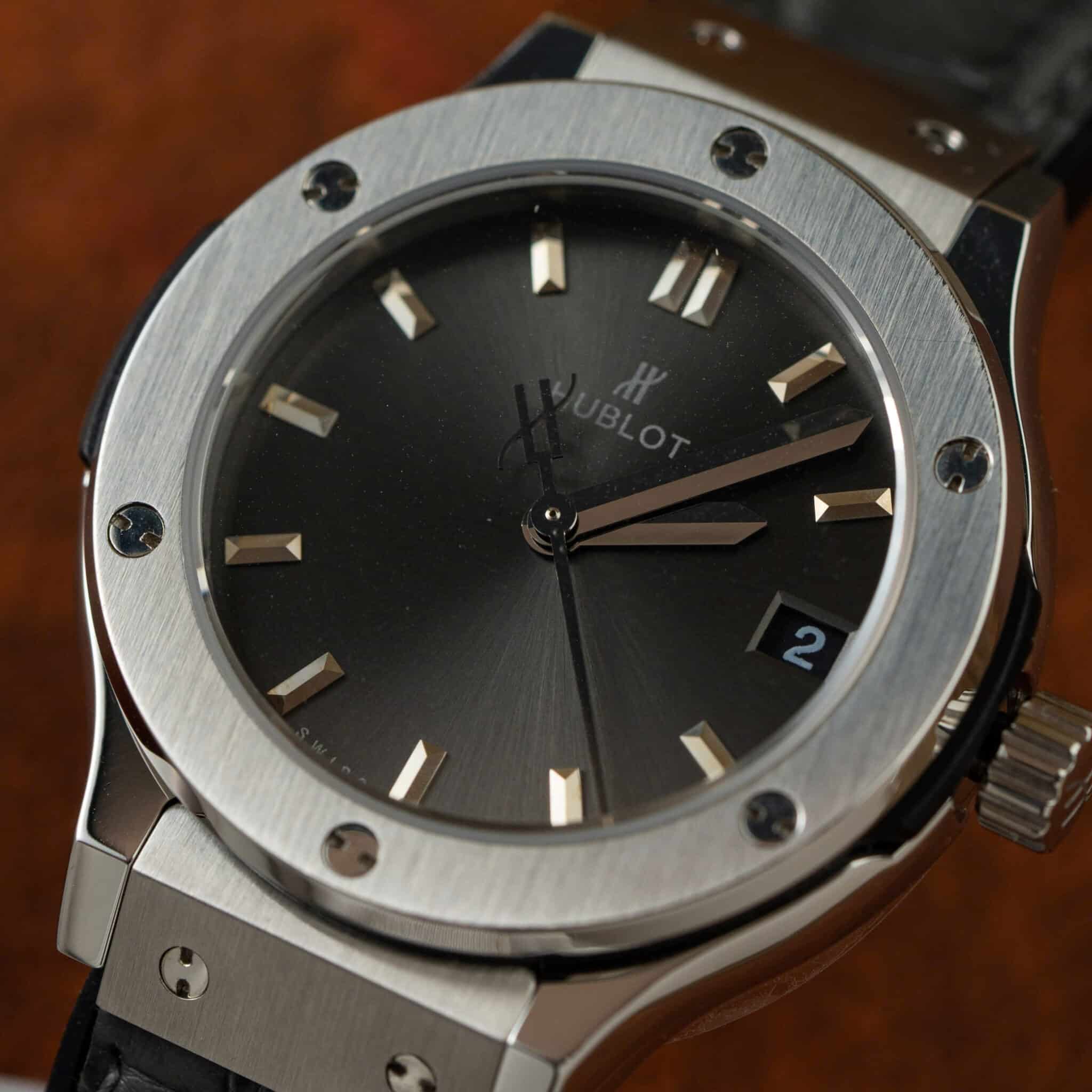Hublot Classic Fusion Titanium Grey Dial Leather Strap Lady Watch Replica 33mm - Image 3