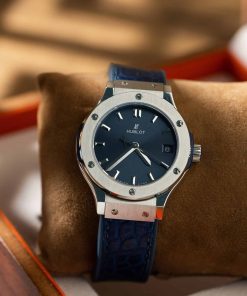 Hublot Classic Fusion Titanium Navy Blue Dial Leather Lady Watch Replica 33mm