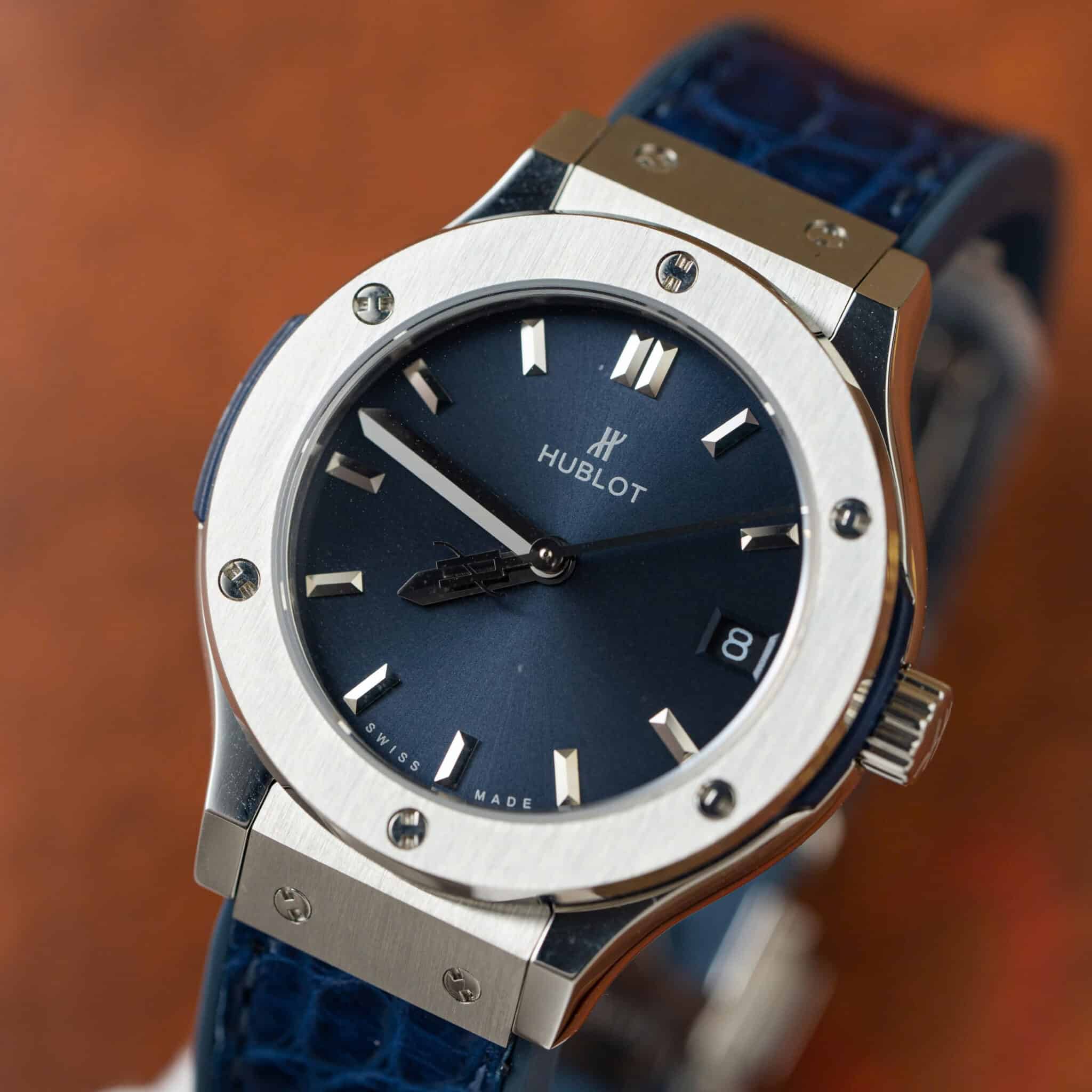 Hublot Classic Fusion Titanium Navy Blue Dial Leather Lady Watch Replica 33mm - Image 2