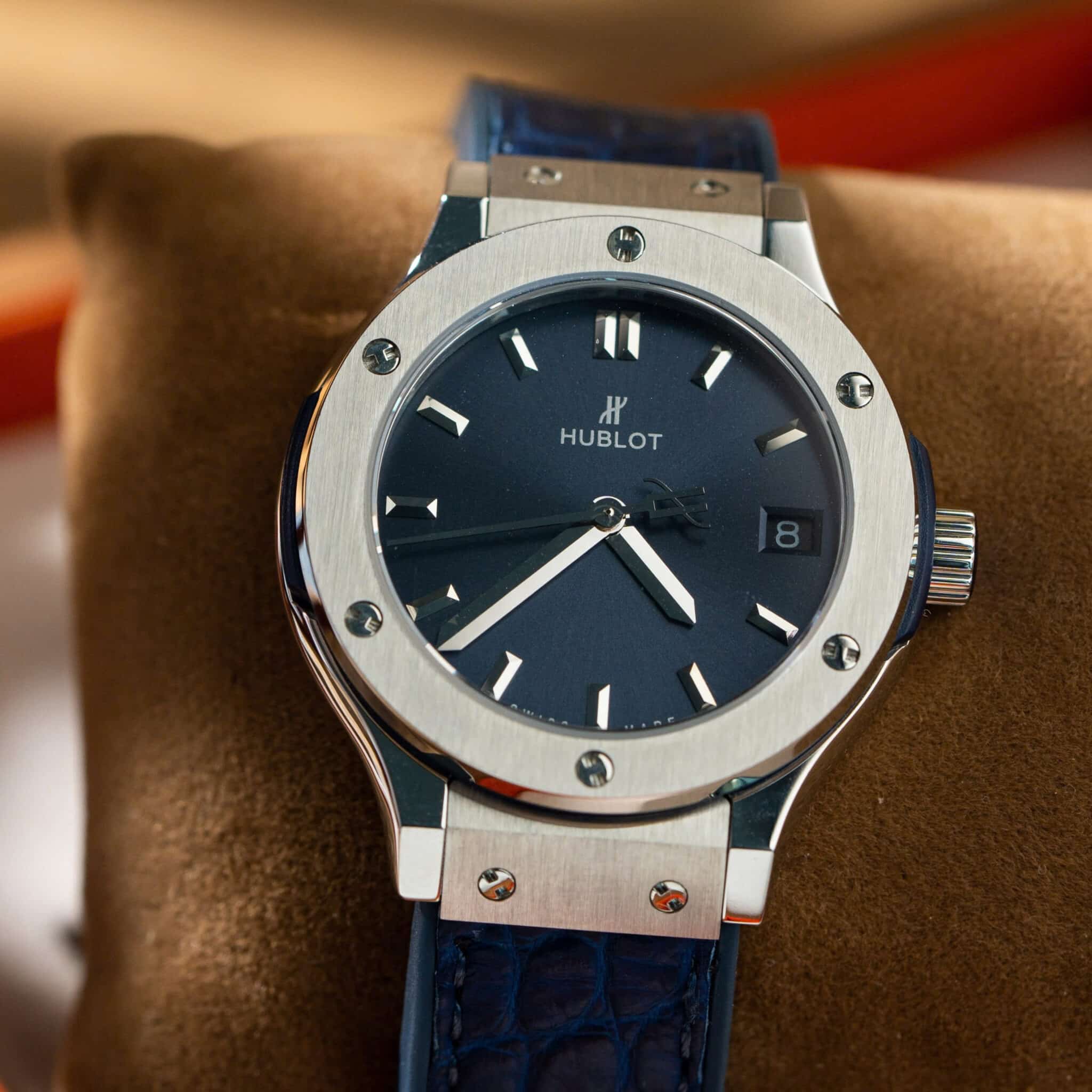 Hublot Classic Fusion Titanium Navy Blue Dial Leather Lady Watch Replica 33mm - Image 3