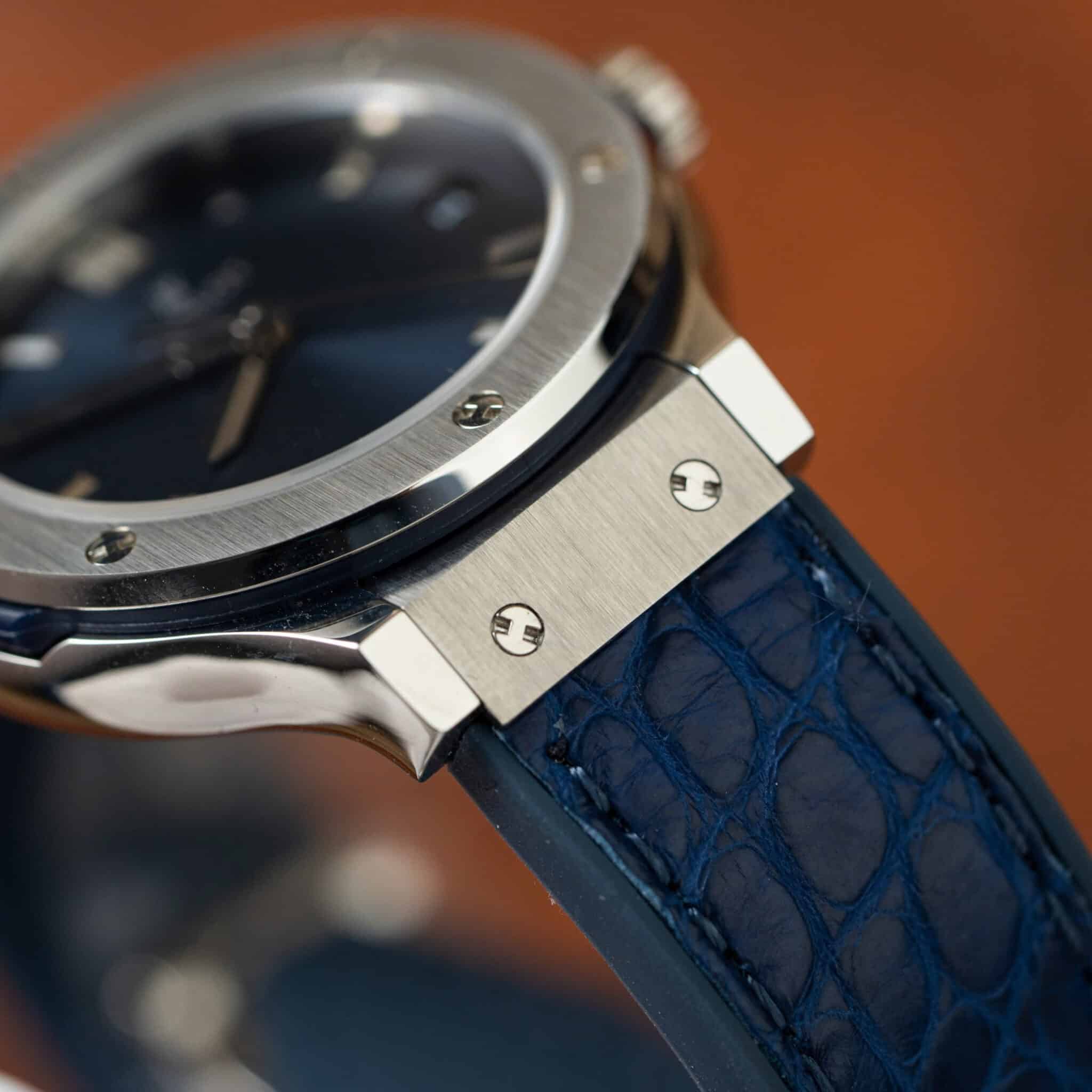 Hublot Classic Fusion Titanium Navy Blue Dial Leather Lady Watch Replica 33mm - Image 6