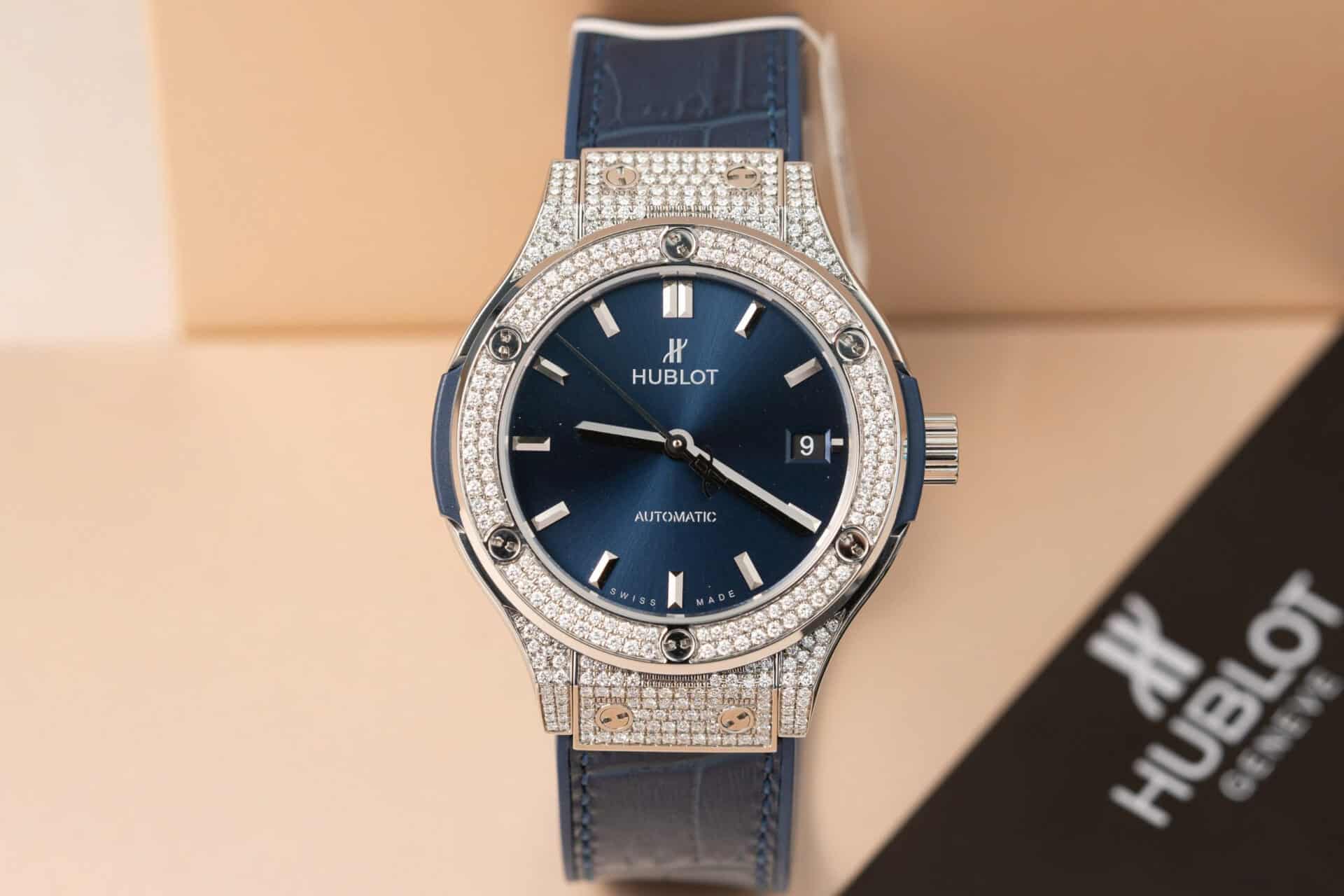 Hublot Classic Fusion Titanium Blue Dial Custom Natural Diamonds Super Clone JJF 38mm - Image 2