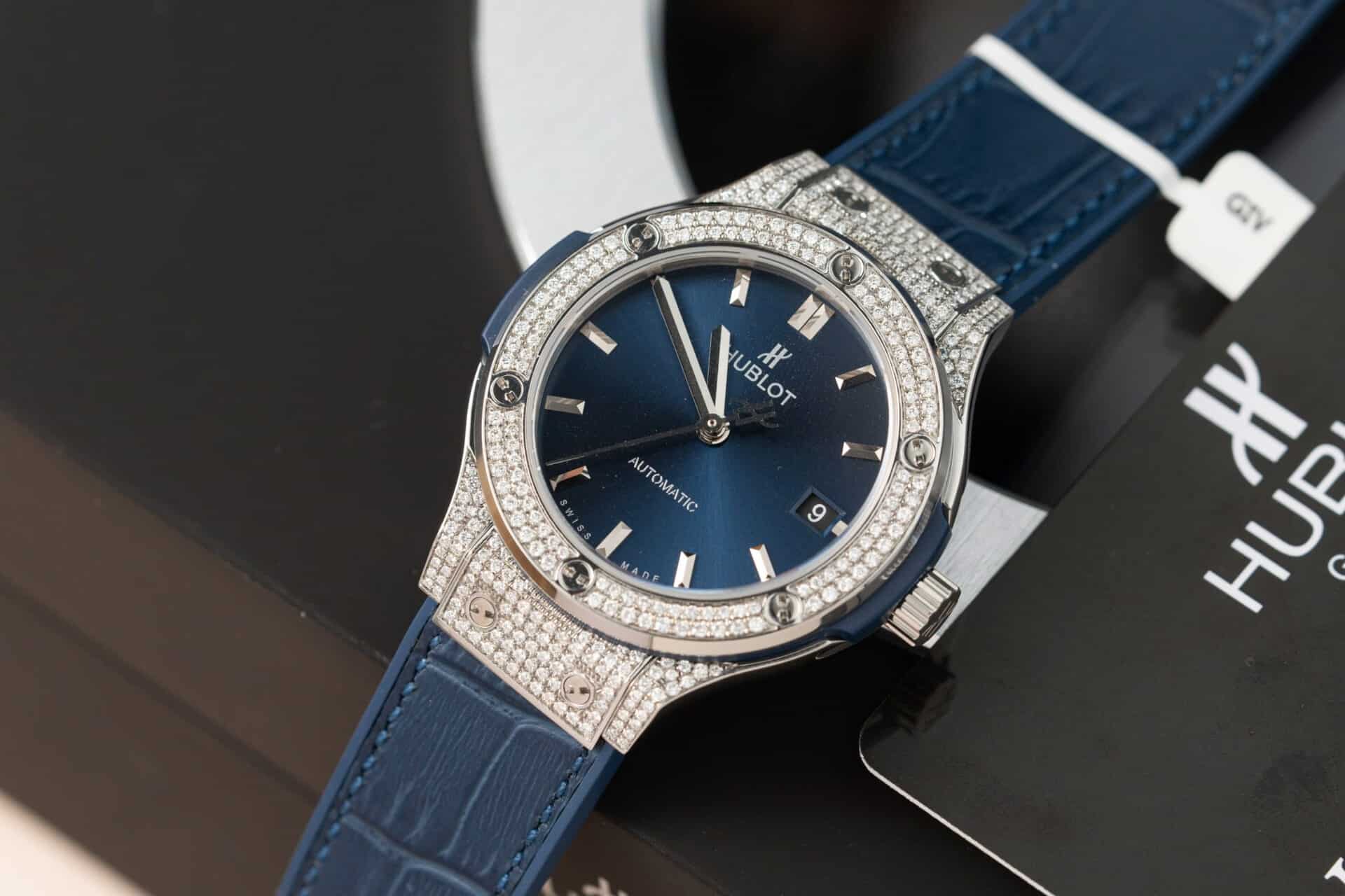 Hublot Classic Fusion Titanium Blue Dial Custom Natural Diamonds Super Clone JJF 38mm - Image 3