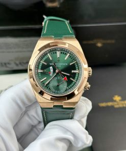 Vacheron Constantin Overseas Dual Time 7920V/210R-B965 Rose Gold Green Dial Leather Swiss Replica PZF 41mm