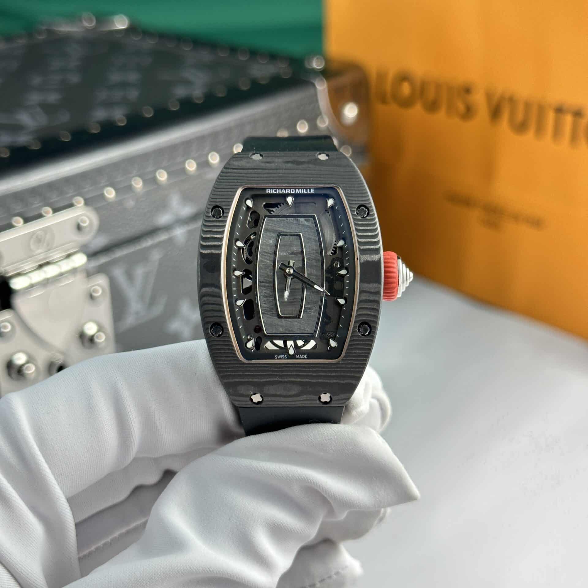 Richard Mille RM07-01 Black Carbon Black Rubber Best Quality Replica 45.32 X 32.3mm