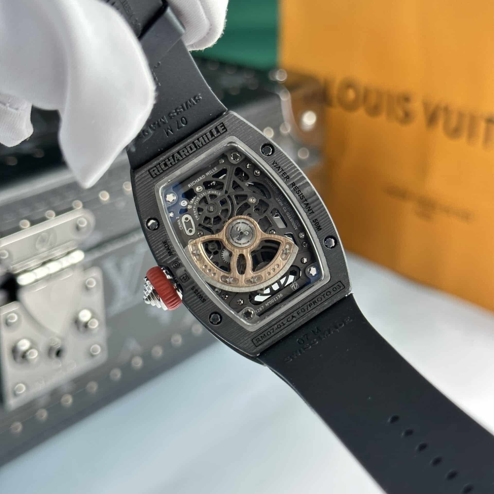 Richard Mille RM07-01 Black Carbon Black Rubber Best Quality Replica 45.32 X 32.3mm - Image 7