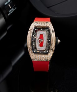 Richard Mille RM07-01 Lady Rose Gold Diamonds Jasper Dial Rubber Strap 1:1 Super Clone ZF 45.32 X 32.3mm
